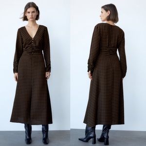 Zara draped plaid midi dress